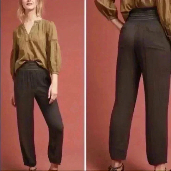 Anthropologie Ett:Twa Casual Boho Cropped Lightweight Black Pants Size Small - Picture 2 of 9